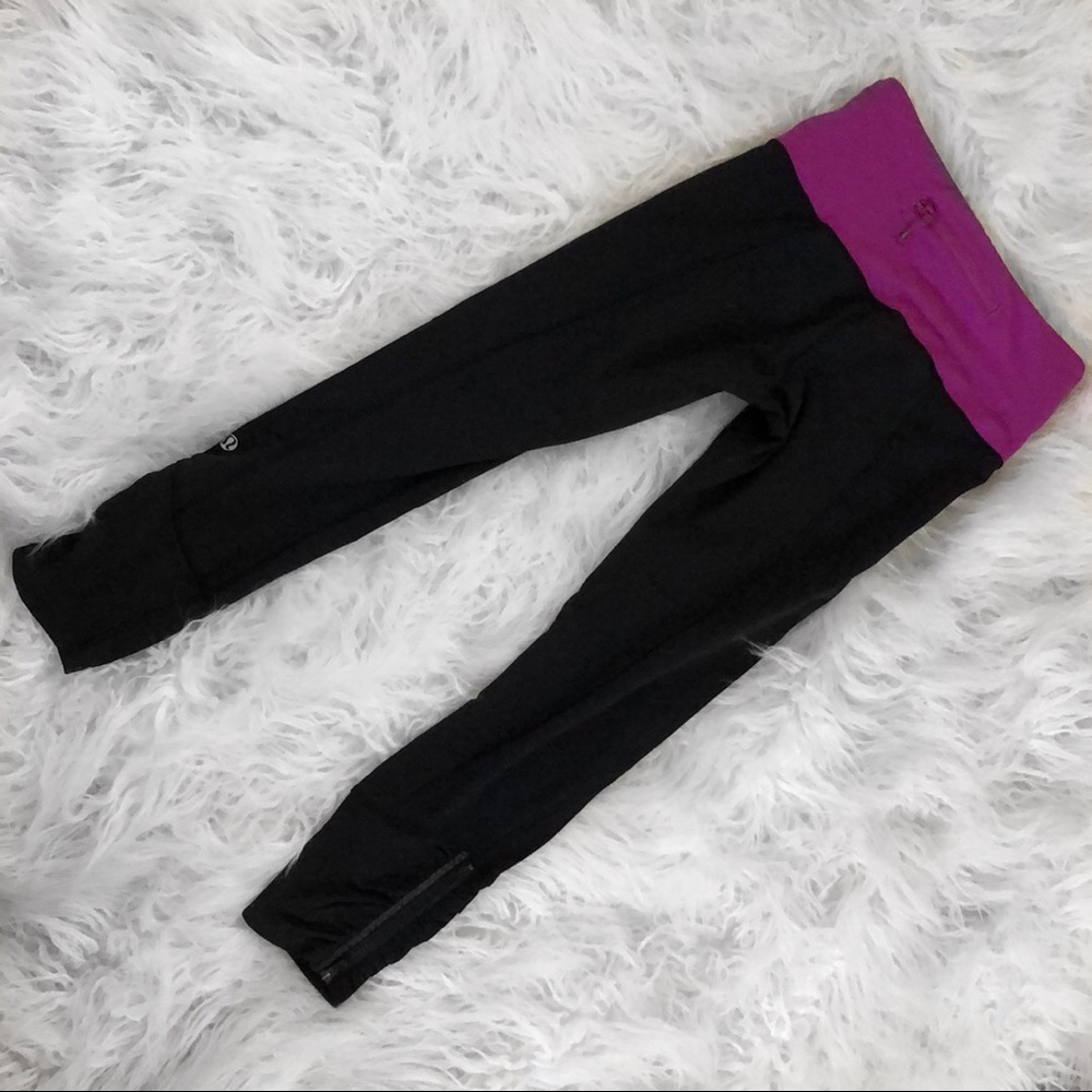 Lululemon Black Leggings With Pink Band